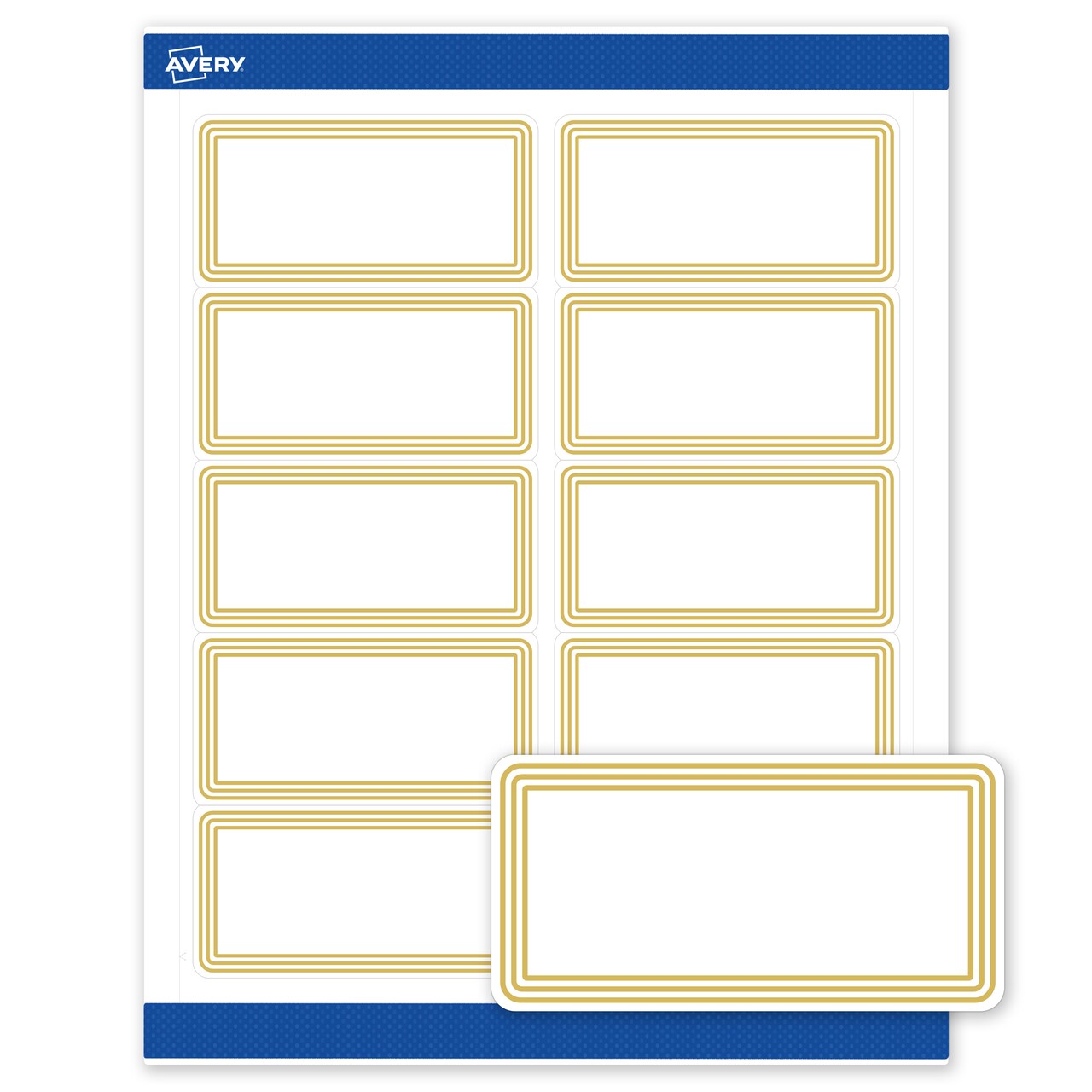 Avery Printable Shipping Labels, 2" x 4", Matte White with Gold Multi-Lined Border, Permanent Adhesive, Laser & Inkjet Compatible, 10 Total, Great for Shipping, Branding, and Weddings